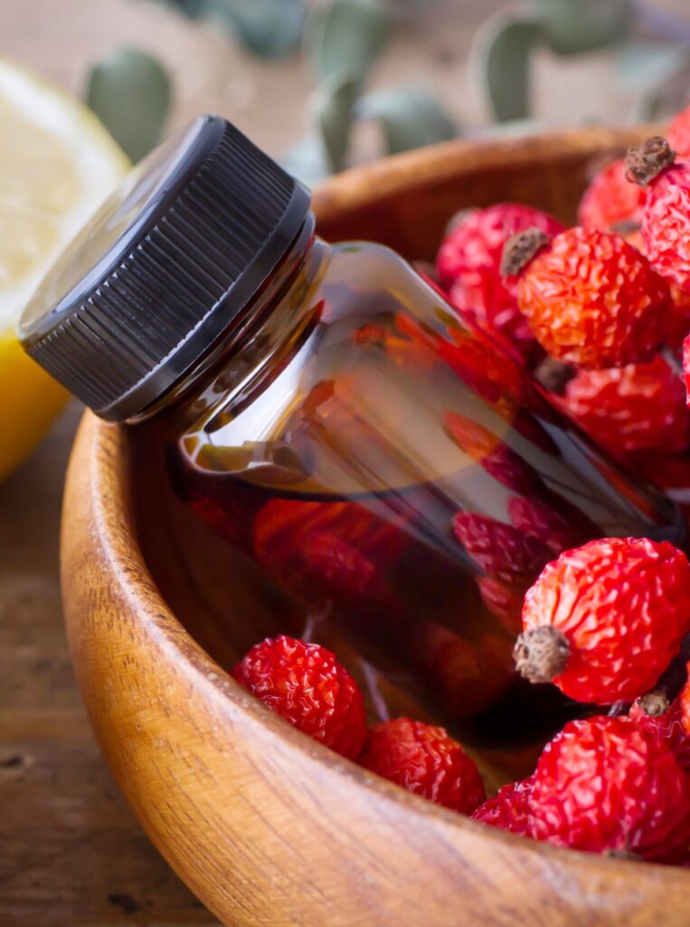 rosehip oil in a bottle