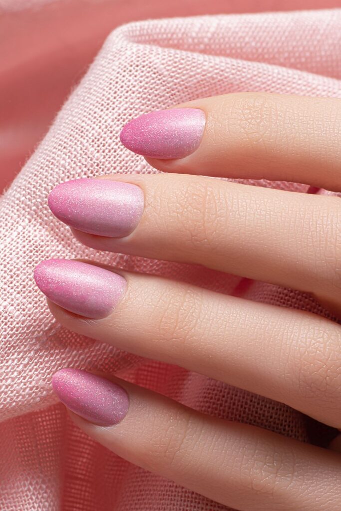 Frosted pink fade pink nails