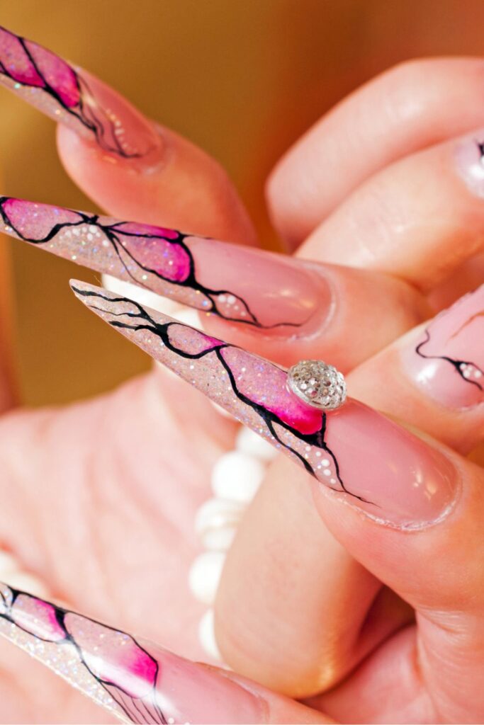 Pink Stiletto Fantasy nails
